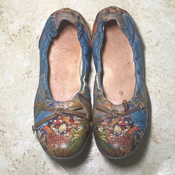 Leather Ballet Flats Artistic Scene Bow Detail Art To Wear Cottagecore Fairy - Picture 1 of 8